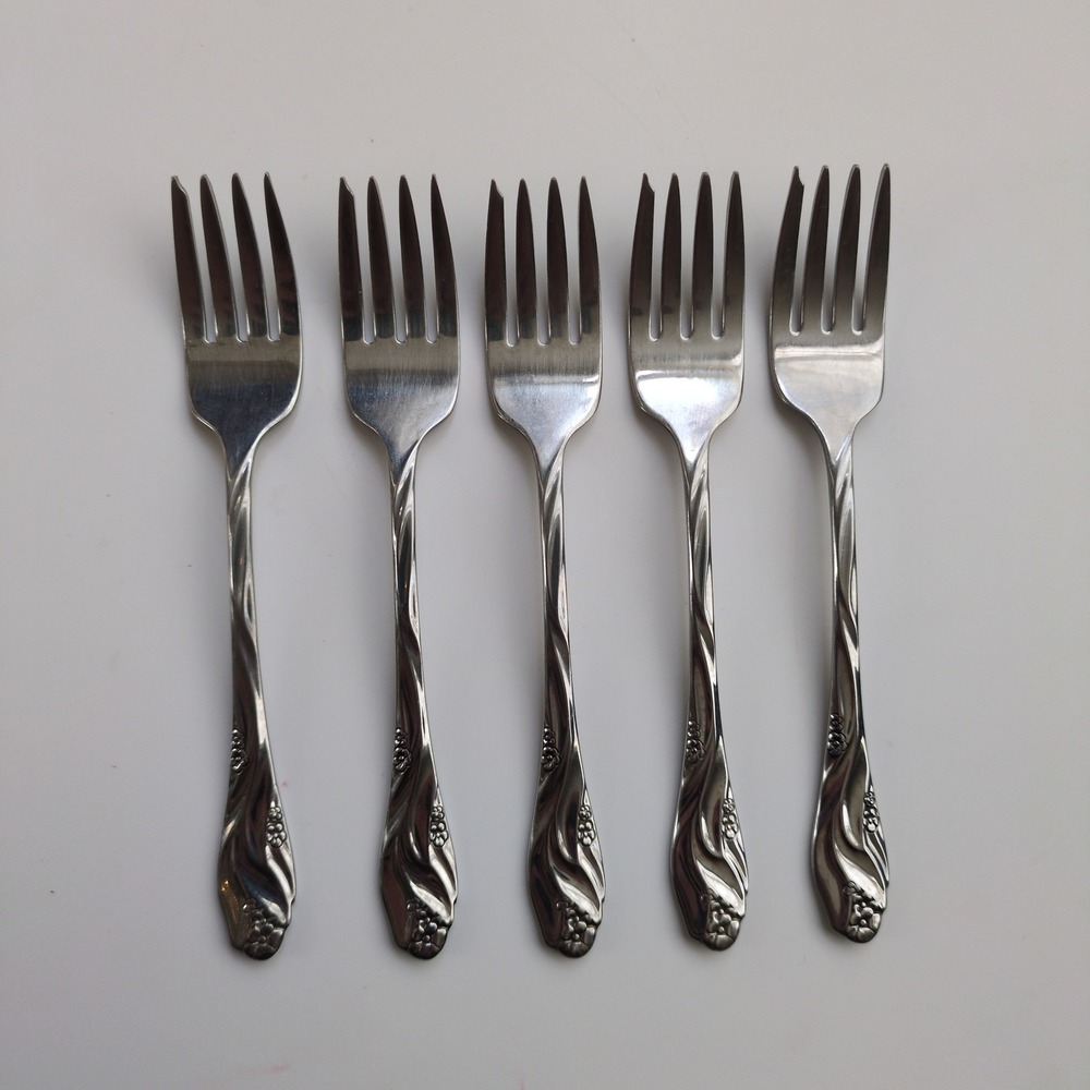 Vtg Oneida LORILEI Salad Small Forks (5)‎ Stainless Floral Flatware Lorelei